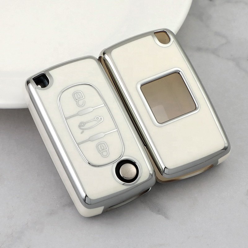 Wholesale Sliver Edge TPU Car Key Case Cover with keychain For Peugeot 308 301 3008 408 2008 308S 508 Car Accessories Key Holder