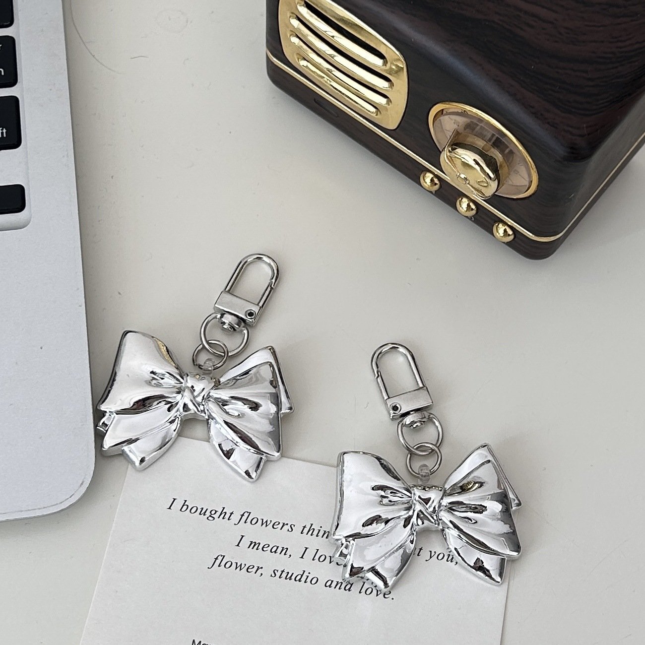 Bow Keychain for Women Cute Bag Charms Kpop Key Chains Backpack Silver Car Key Chains Decoration Friend Gift