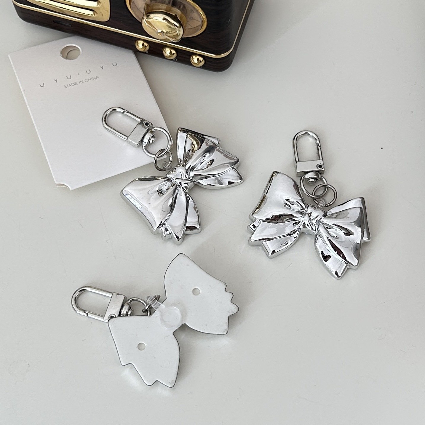 Bow Keychain for Women Cute Bag Charms Kpop Key Chains Backpack Silver Car Key Chains Decoration Friend Gift