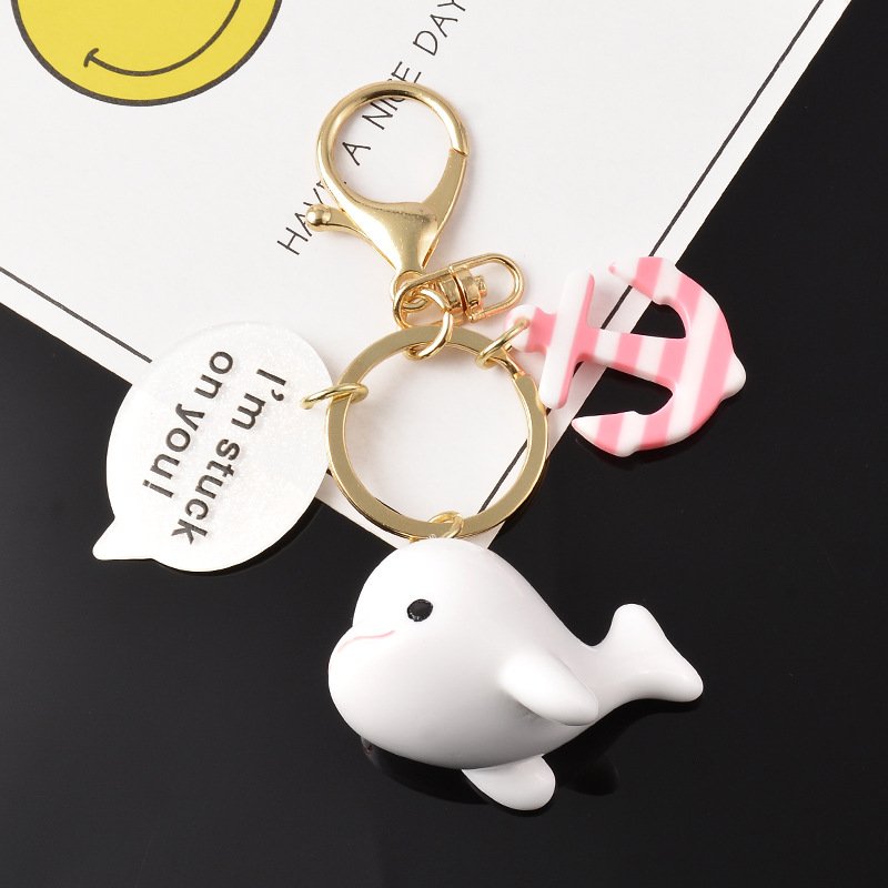 3D Cartoon Dolphin Blue Whale Keychain Resin Car Key Ring Cute Bell Student Bag Pendant Boy Girl Simple Couple Gift