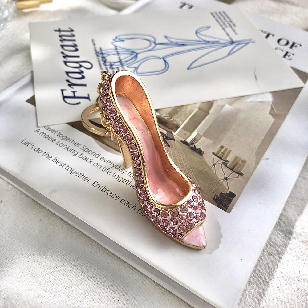 Diamond-studded shoes keychain shoe key pendant diamond-studded high heels metal keyring car accessories gift ornaments