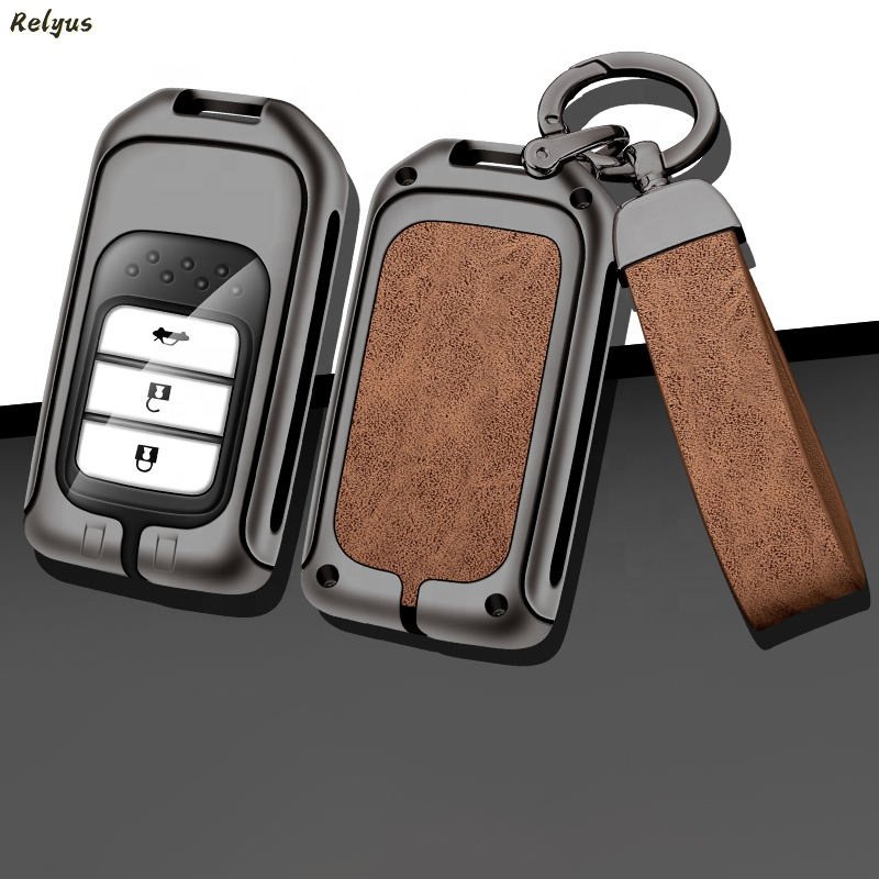 Metal Leather Custom Car Logo Car Key Case Cover For Honda Crv Cr-v Fit Civic Accord Hr-v Hrv City Odyssey Xr-v Accessories