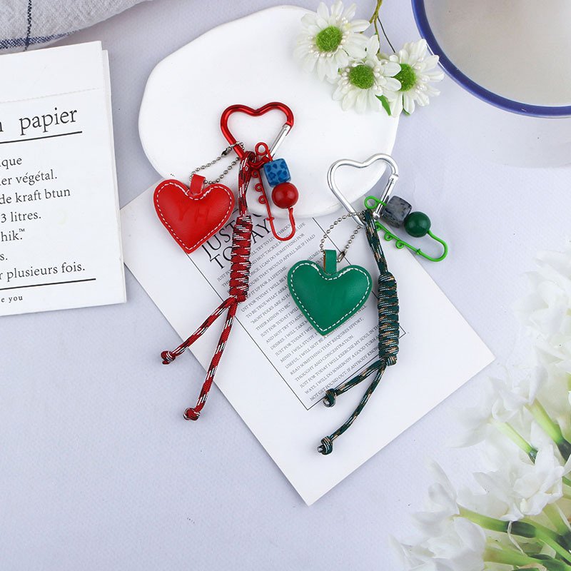 Personalised Rope Braided Keychain Luxury Leather Heart Pendant Creative Y2K strap Car Key Accessories