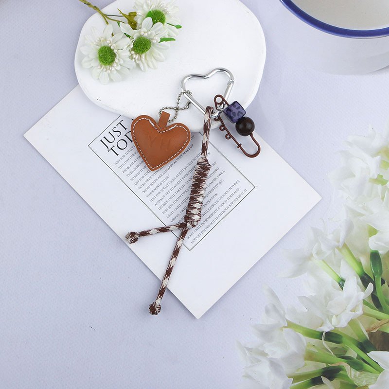 Personalised Rope Braided Keychain Luxury Leather Heart Pendant Creative Y2K strap Car Key Accessories