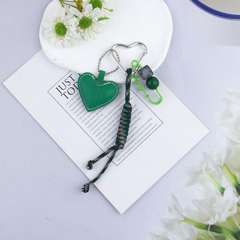 Personalised Rope Braided Keychain Luxury Leather Heart Pendant Creative Y2K strap Car Key Accessories
