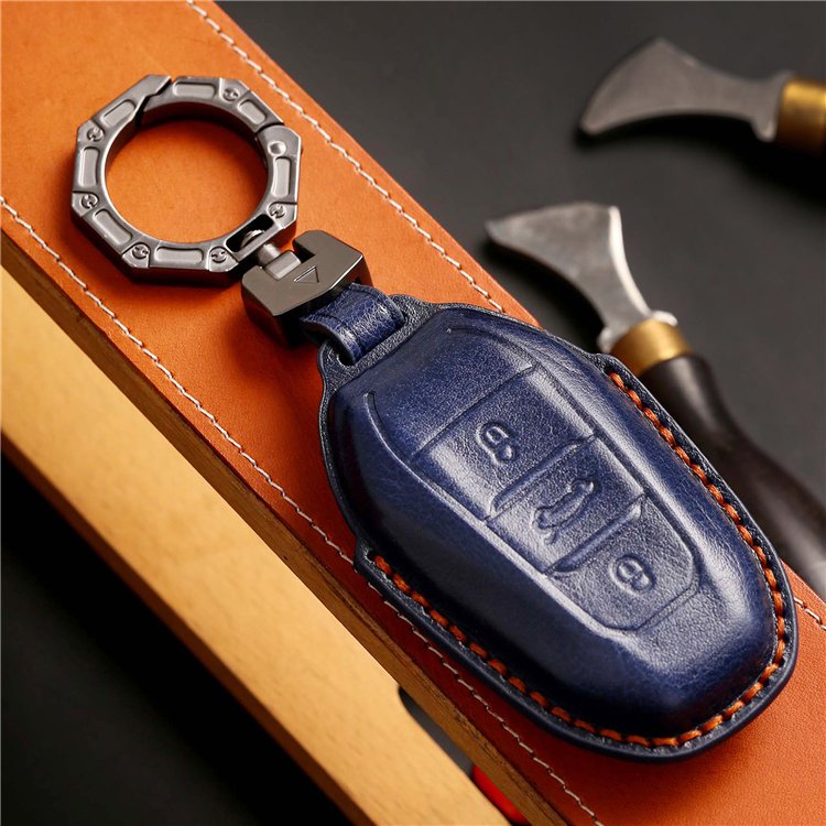 Handmade Genuine Leather Car Key Case Cover for Peugeot 308 4008 5008 Opel Fiat Citroen Smart Remote Key Protector Shell