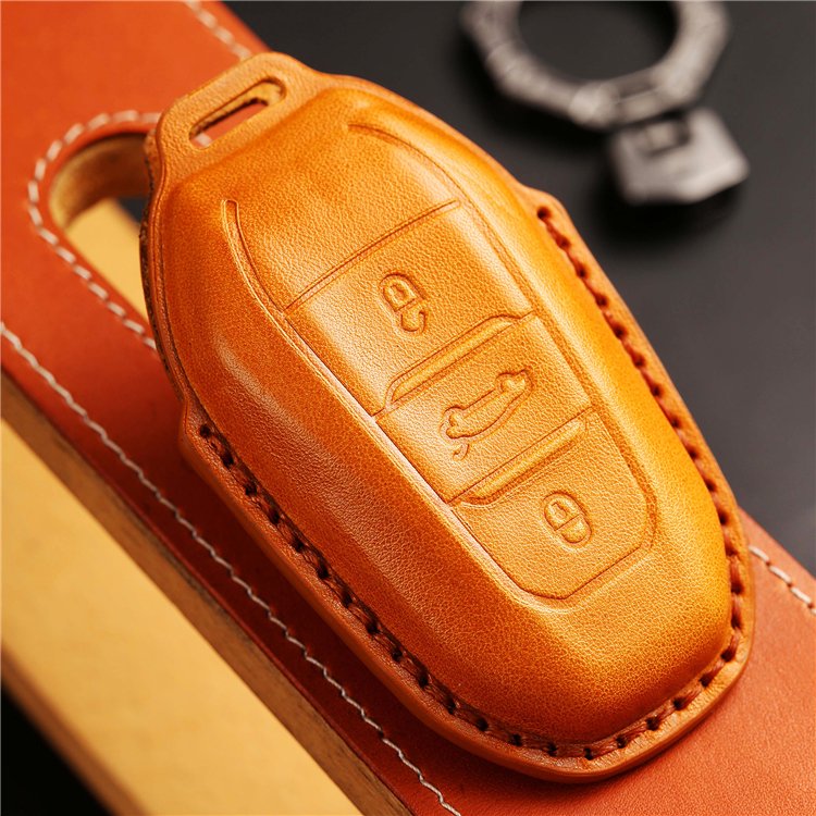 Handmade Genuine Leather Car Key Case Cover for Peugeot 308 4008 5008 Opel Fiat Citroen Smart Remote Key Protector Shell