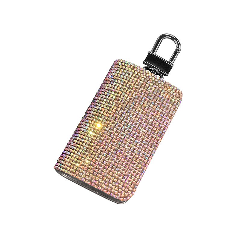 2023 Universal Crystal Leather Car Key Case Black Pu Zipper Keychain Protection Case Car Accessories