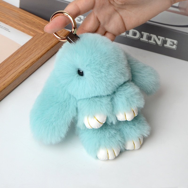 18cm Bunny Doll Keychain Soft Cute Faux Fur Pom Pom Fluffy Plush Pendant Keychain Car Dbag Keyring Bunny Pompom Fluffy Keychain