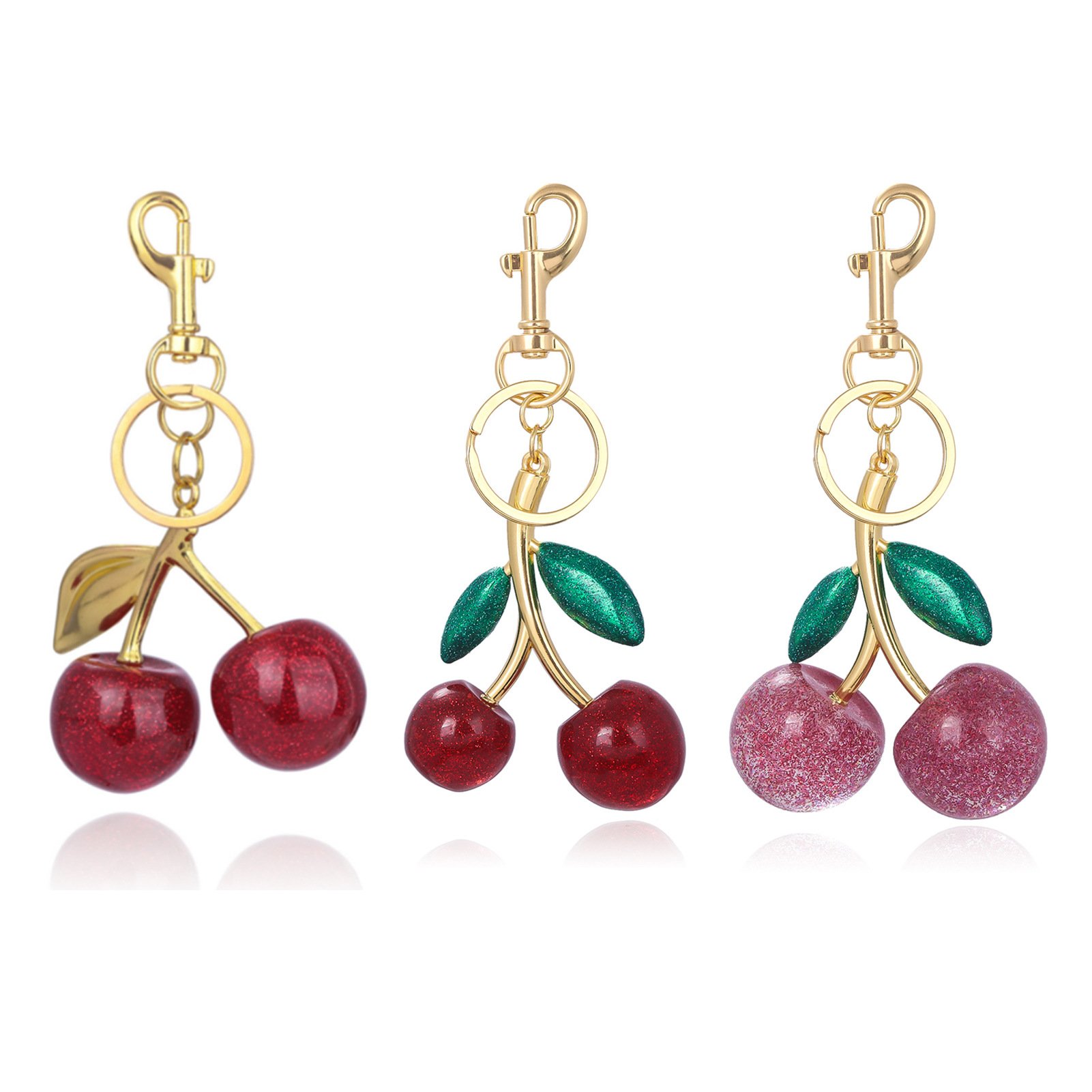 New Style Wholesale Bulk 3D Crystal Key Chain Women Girl Bag Charms Keyring 3D Crystal Cherry Keychain