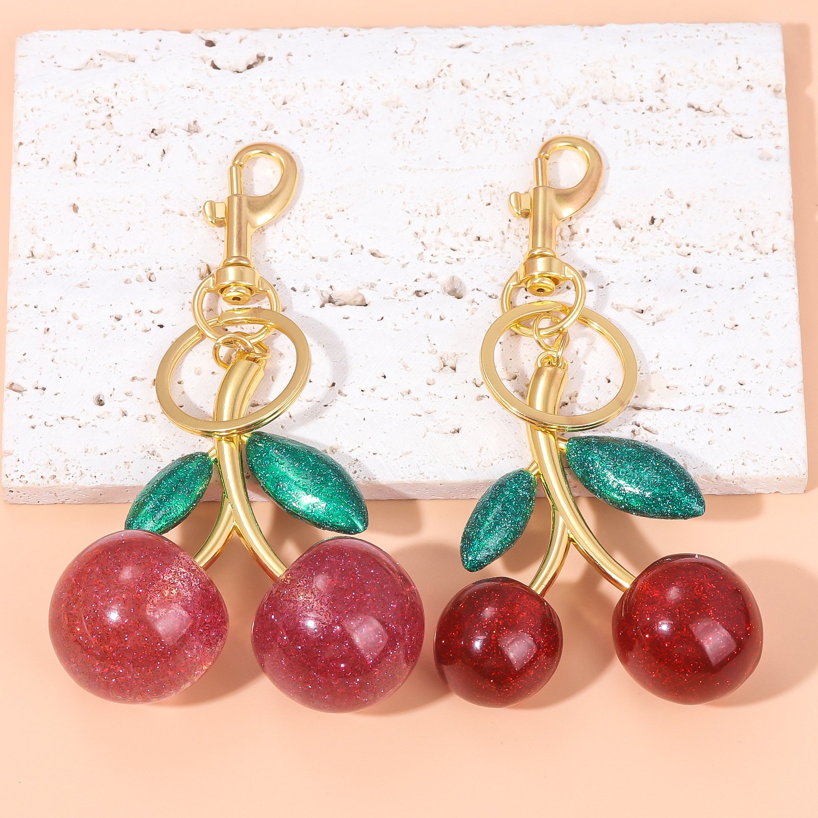 New Style Wholesale Bulk 3D Crystal Key Chain Women Girl Bag Charms Keyring 3D Crystal Cherry Keychain