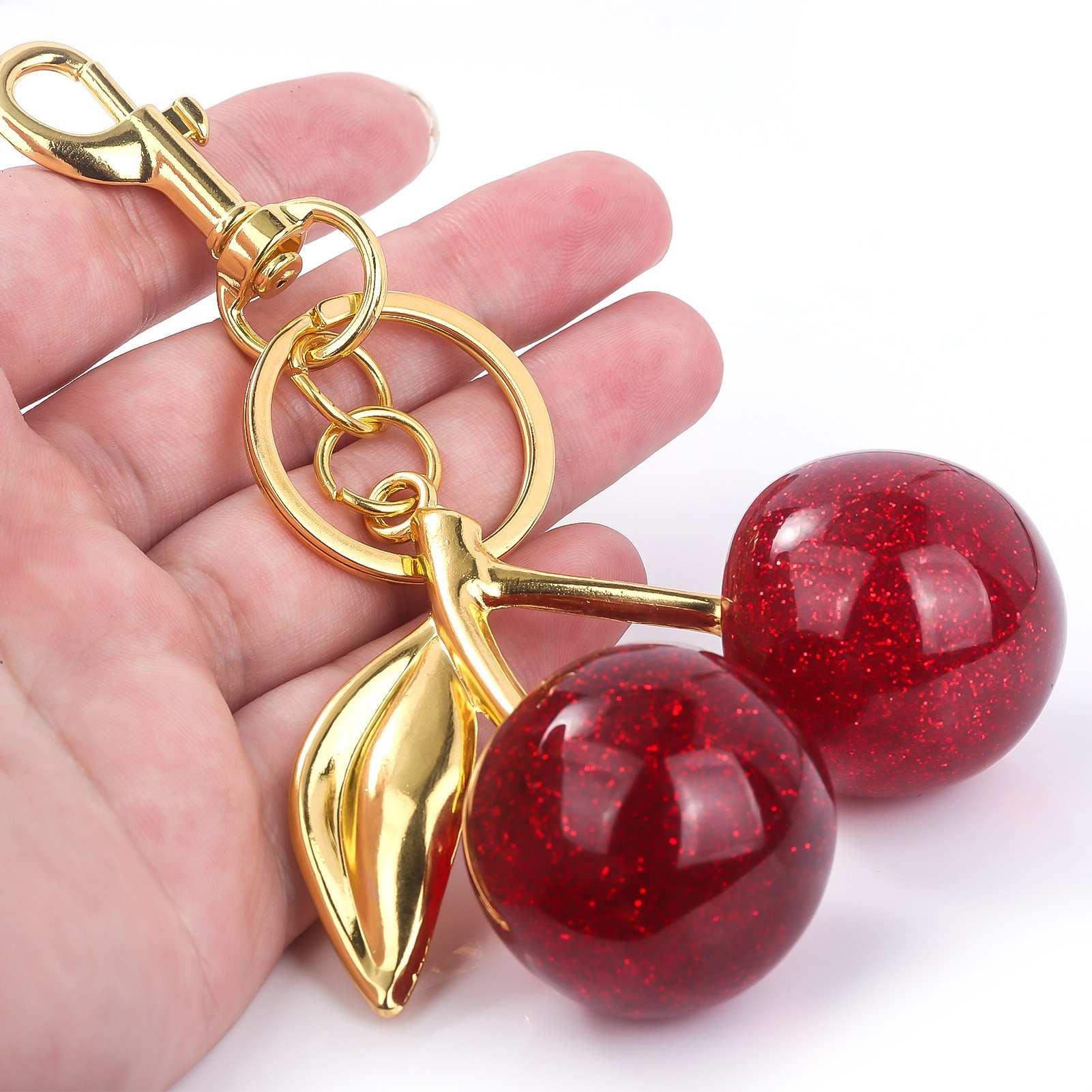New Style Wholesale Bulk 3D Crystal Key Chain Women Girl Bag Charms Keyring 3D Crystal Cherry Keychain