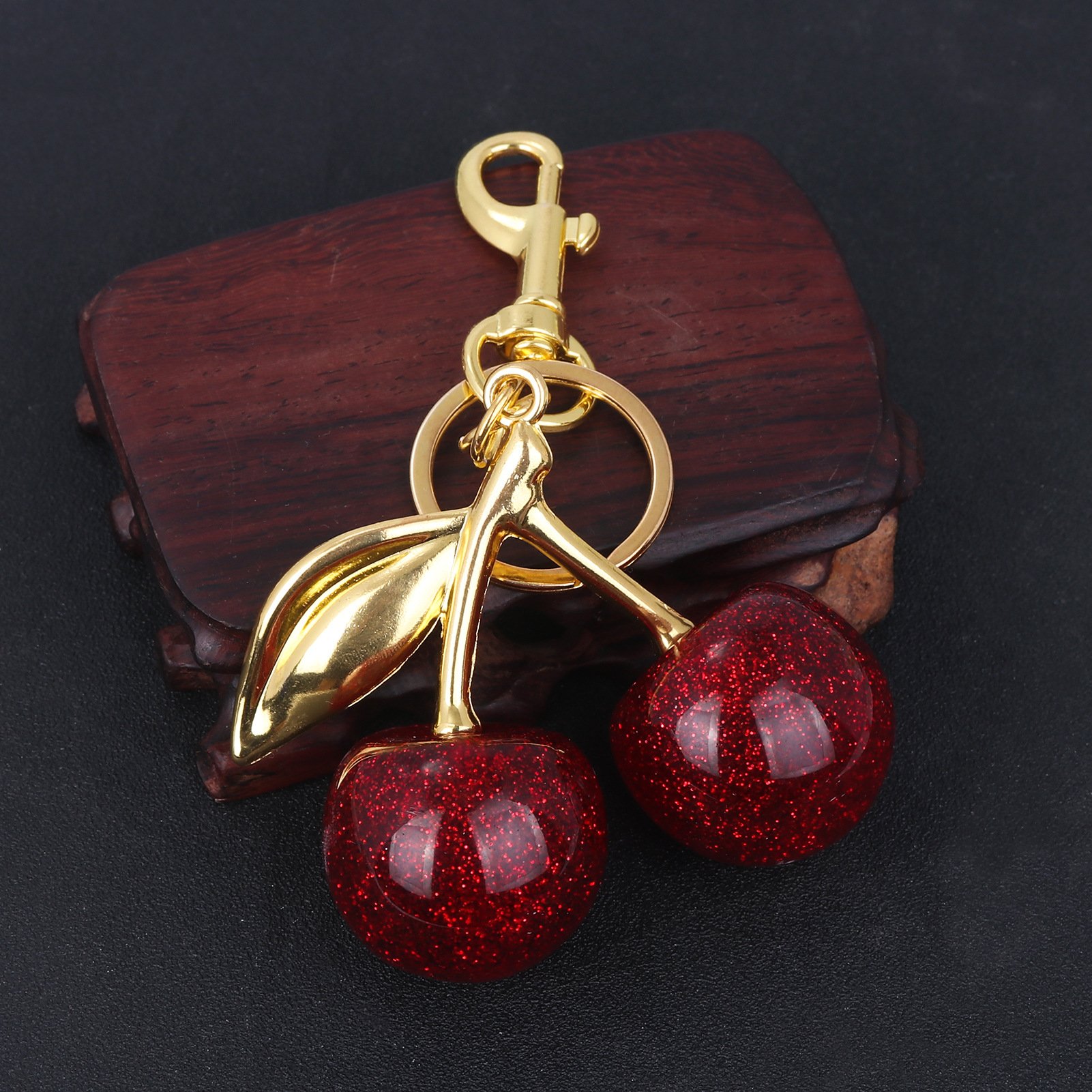 New Style Wholesale Bulk 3D Crystal Key Chain Women Girl Bag Charms Keyring 3D Crystal Cherry Keychain