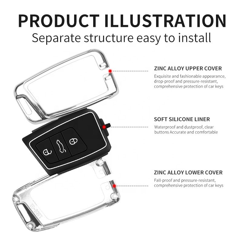 Customizable Logo Car Key Fob Case Metal and Silicone Key Cover for Decoration Made of Zinc Alloy