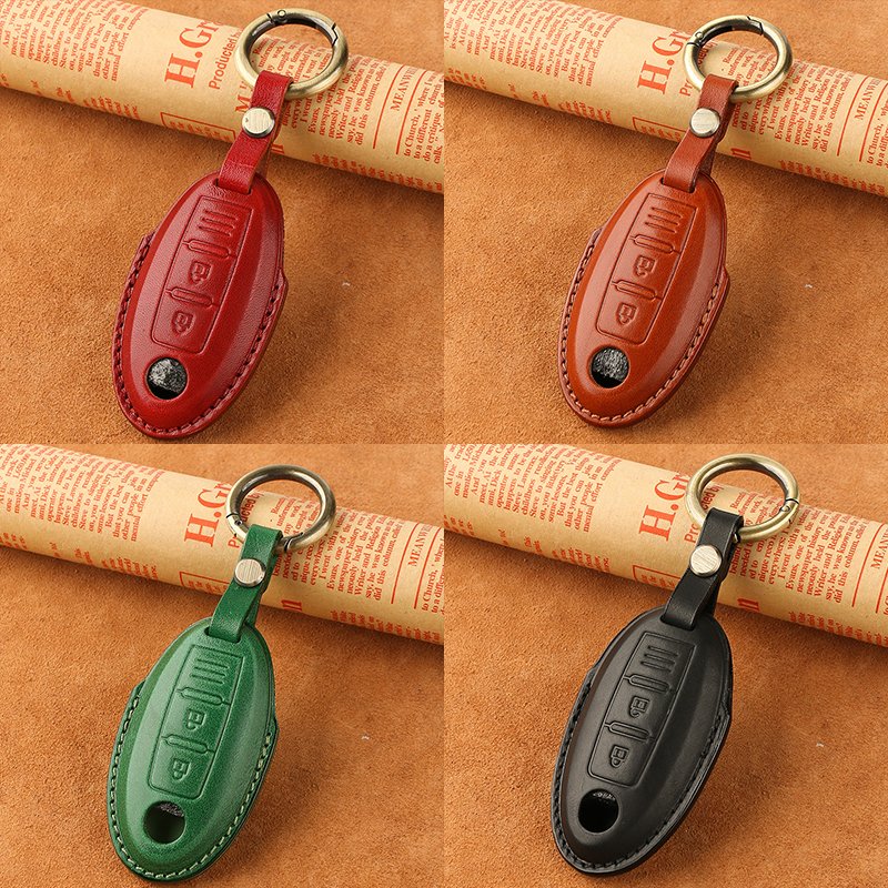 Real Leather Material car Key cover with key chain For Nissan Smart car key case pouch accessory