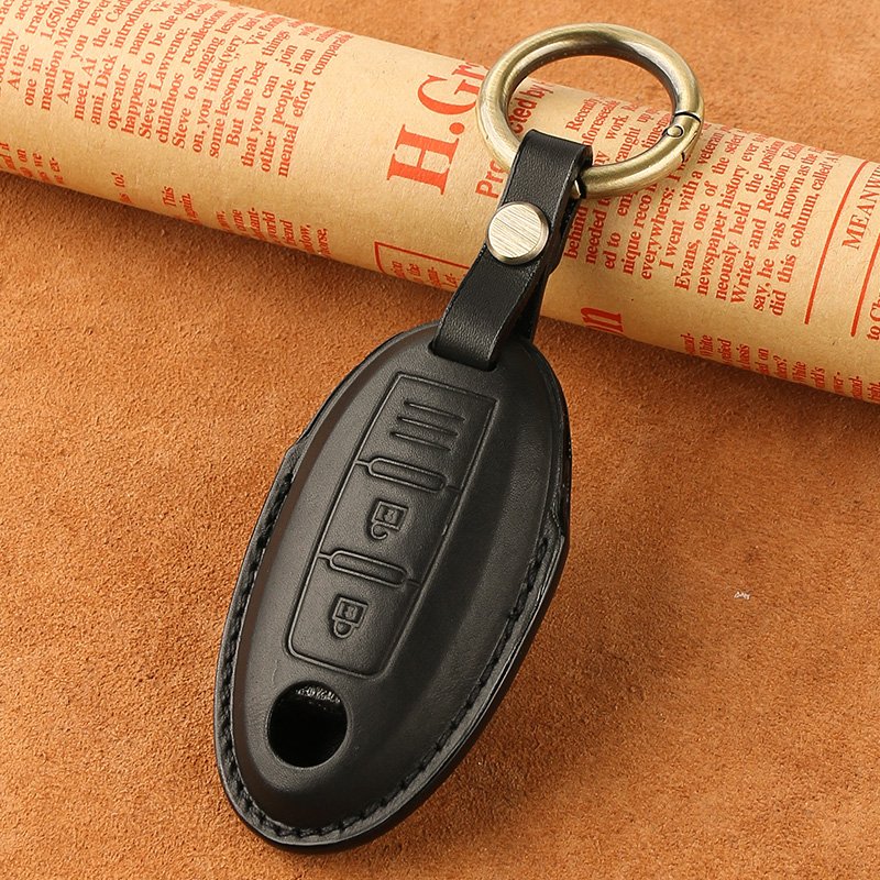 Real Leather Material car Key cover with key chain For Nissan Smart car key case pouch accessory