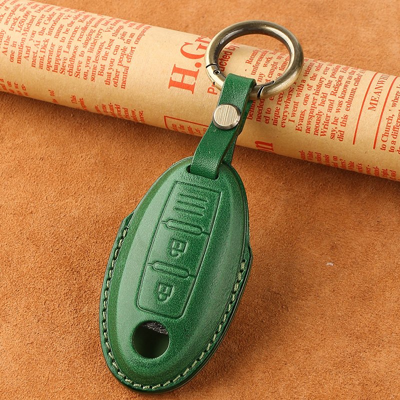 Real Leather Material car Key cover with key chain For Nissan Smart car key case pouch accessory