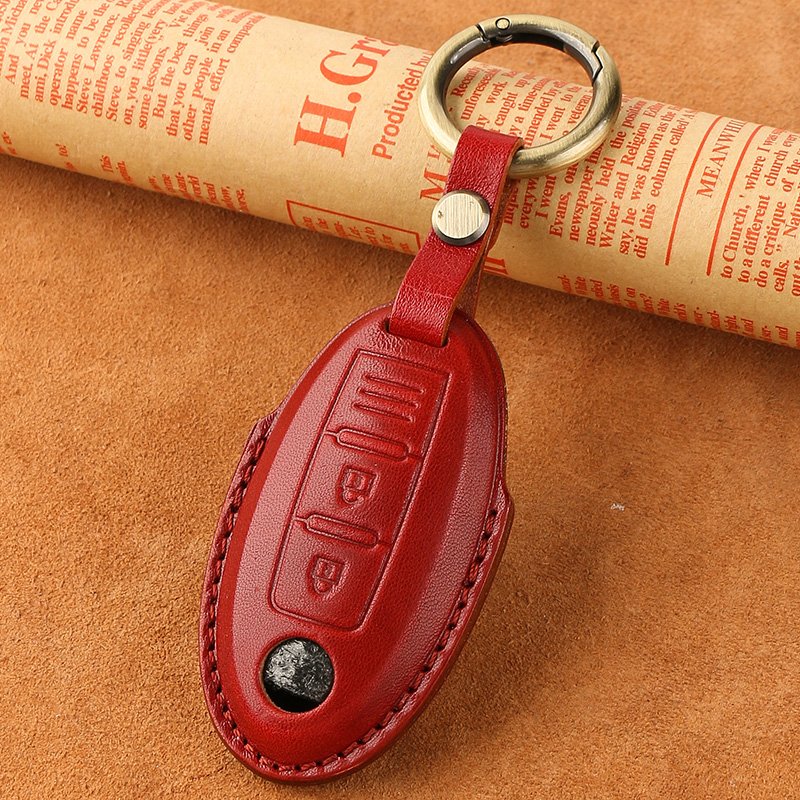 Real Leather Material car Key cover with key chain For Nissan Smart car key case pouch accessory