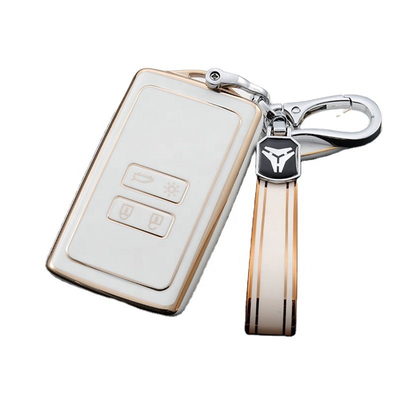 Gold Edge TPU key cover with keychain fit for Renault Clio Espace 5 Master Bus Talisman Megane Protector Bag Holder Accessories