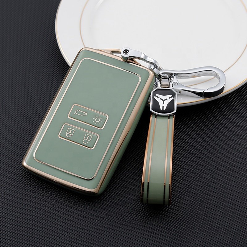 Gold Edge TPU key cover with keychain fit for Renault Clio Espace 5 Master Bus Talisman Megane Protector Bag Holder Accessories