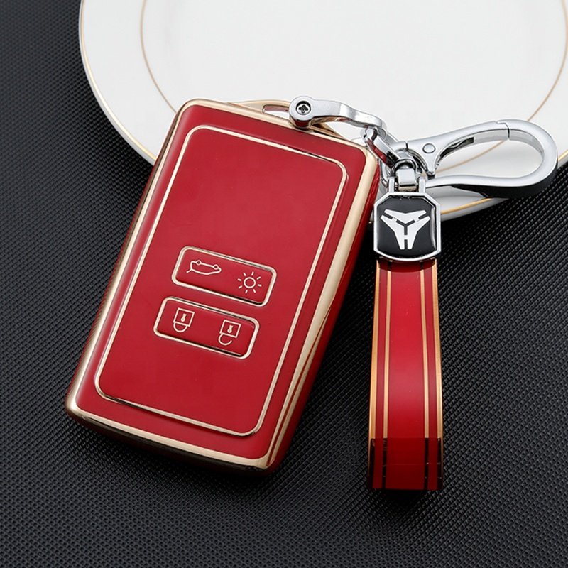 Gold Edge TPU key cover with keychain fit for Renault Clio Espace 5 Master Bus Talisman Megane Protector Bag Holder Accessories