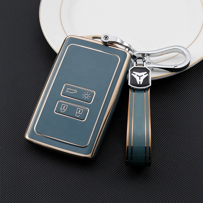 Gold Edge TPU key cover with keychain fit for Renault Clio Espace 5 Master Bus Talisman Megane Protector Bag Holder Accessories