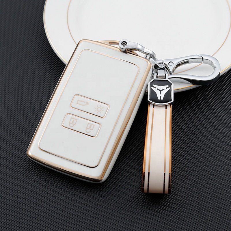 Gold Edge TPU key cover with keychain fit for Renault Clio Espace 5 Master Bus Talisman Megane Protector Bag Holder Accessories