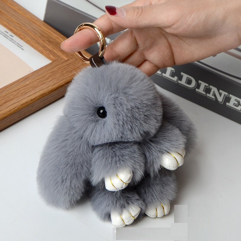 HOT 18cm Bunny Doll Keychain Soft Faux Fur Pom Pom Fluffy Plush Pendant KeyChain Car bag keyring bunny pompom fluffy keychain