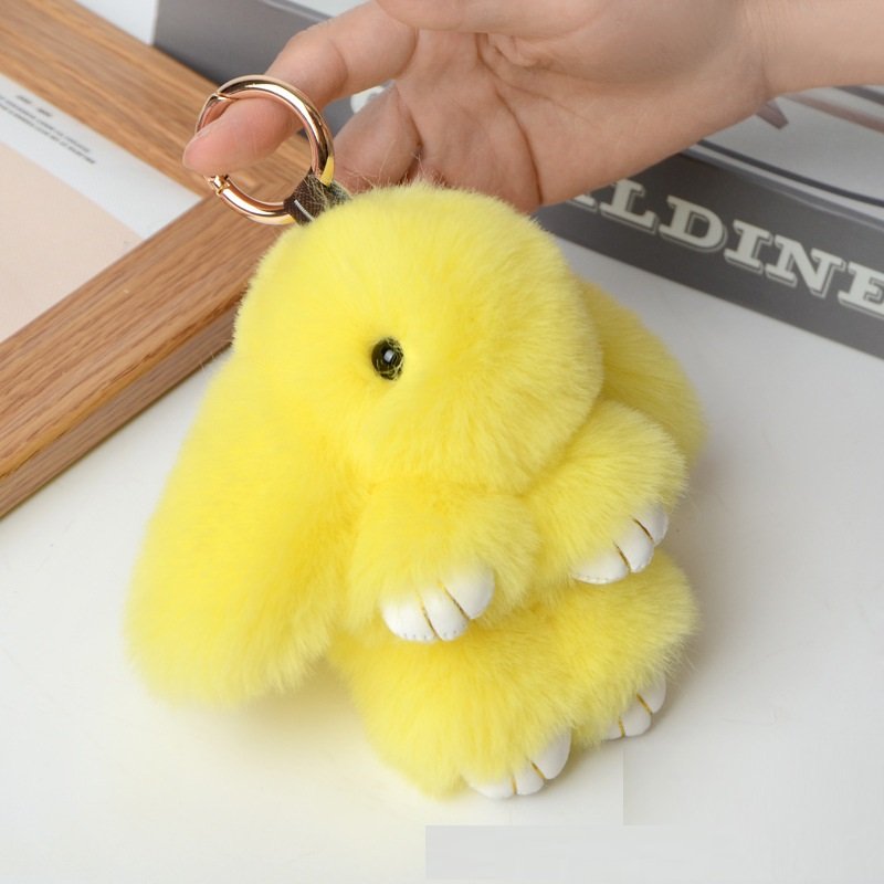 HOT 18cm Bunny Doll Keychain Soft Faux Fur Pom Pom Fluffy Plush Pendant KeyChain Car bag keyring bunny pompom fluffy keychain