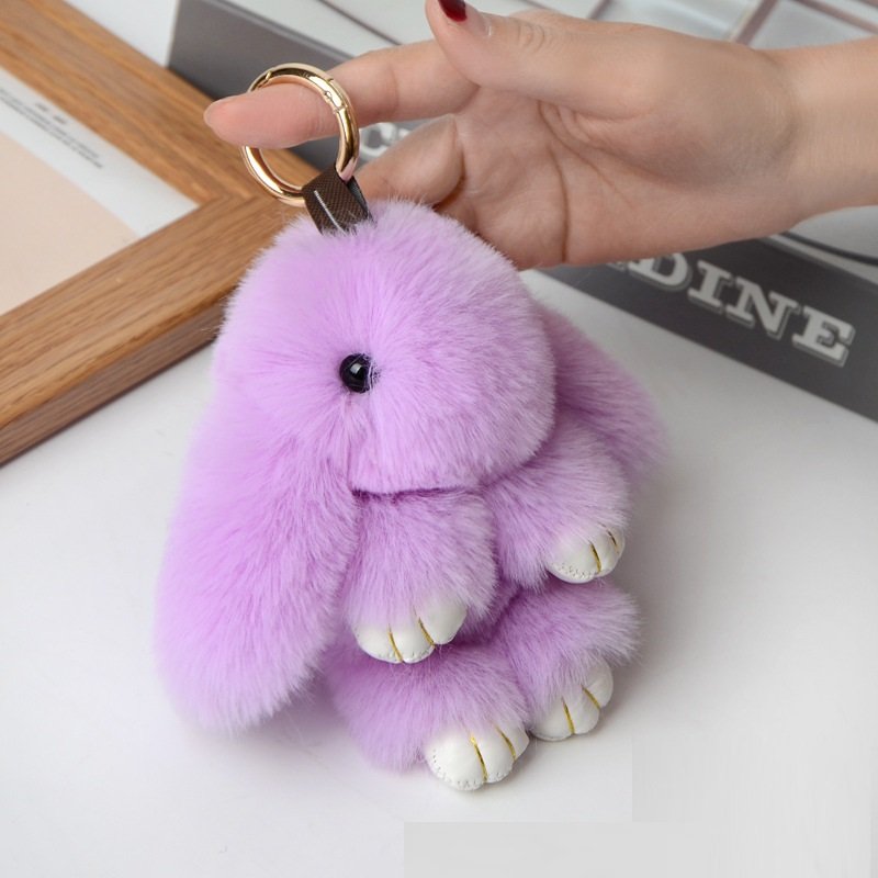 HOT 18cm Bunny Doll Keychain Soft Faux Fur Pom Pom Fluffy Plush Pendant KeyChain Car bag keyring bunny pompom fluffy keychain
