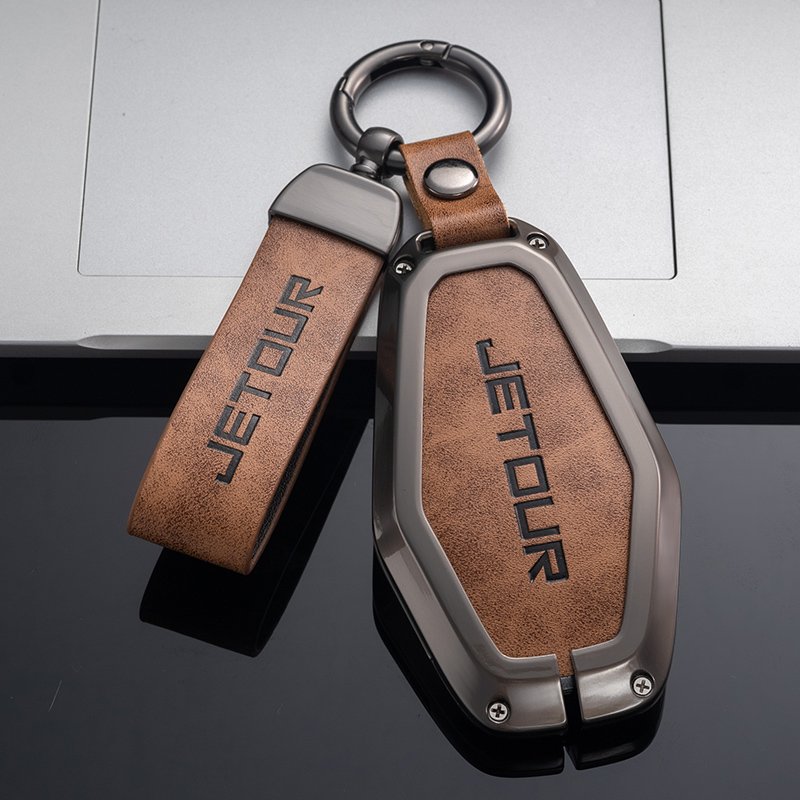 Leather Car Key Case Zinc Alloy Smart Leather for Chery JETOUR X70 X70plus X70m X90plus X95pro 4 Button Car Key Accessories