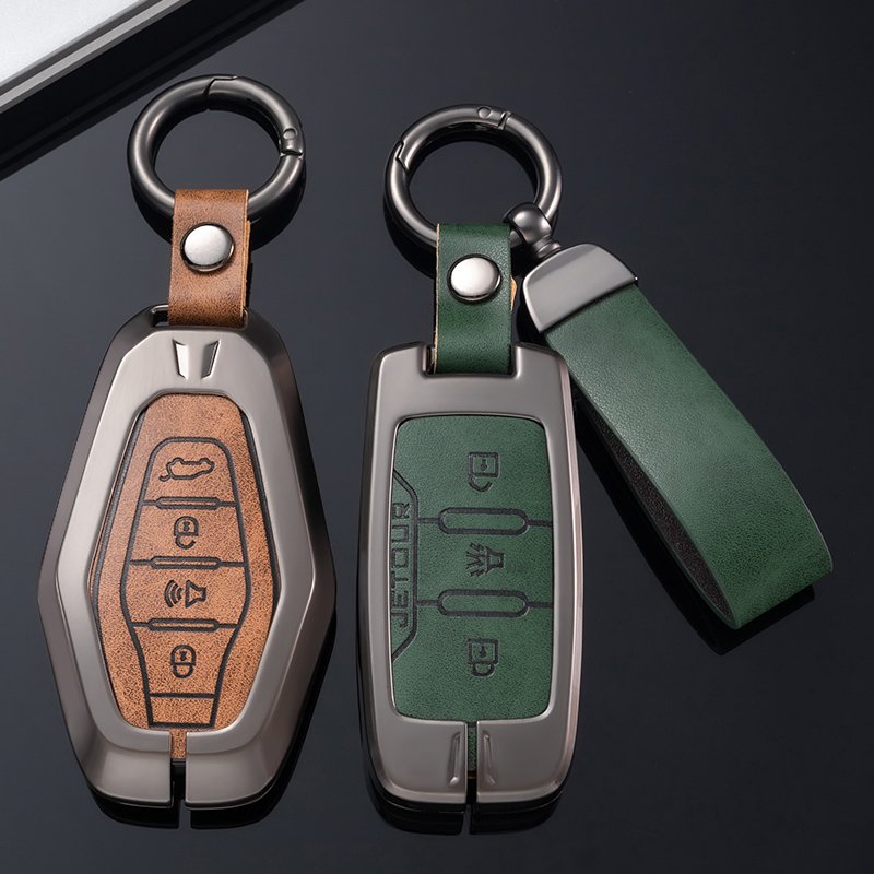 Leather Car Key Case Zinc Alloy Smart Leather for Chery JETOUR X70 X70plus X70m X90plus X95pro 4 Button Car Key Accessories