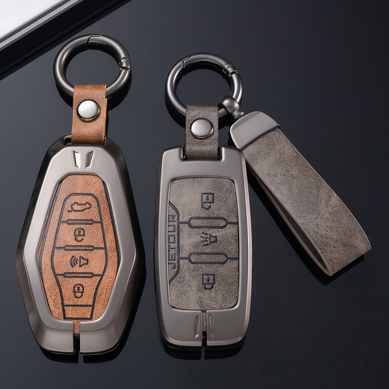 Leather Car Key Case Zinc Alloy Smart Leather for Chery JETOUR X70 X70plus X70m X90plus X95pro 4 Button Car Key Accessories