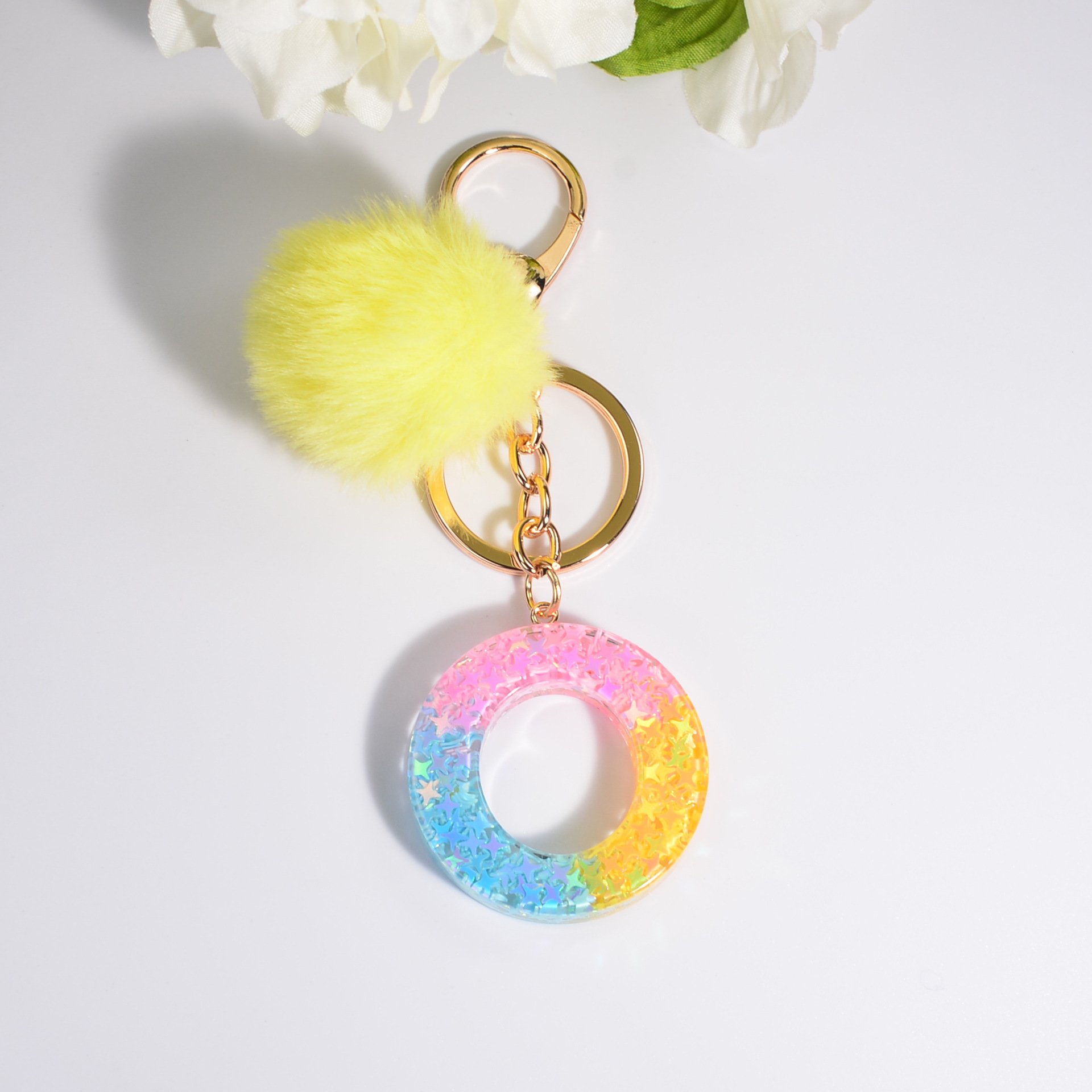 Factory Price English Alphabet Crystal Key Chains Women Metal Keychains Pendant Key Ring Resin Key Holder For Bag Accessory