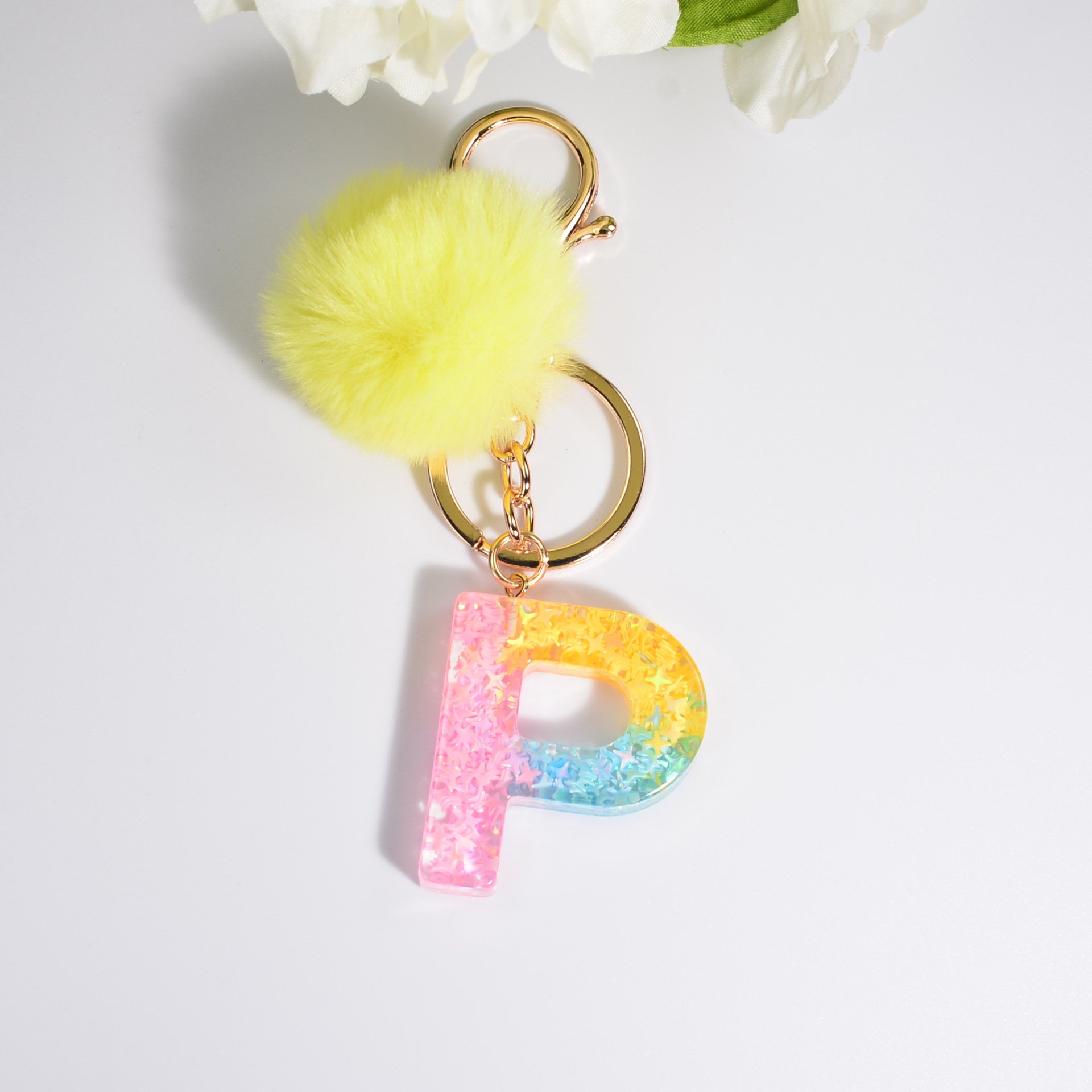 Factory Price English Alphabet Crystal Key Chains Women Metal Keychains Pendant Key Ring Resin Key Holder For Bag Accessory