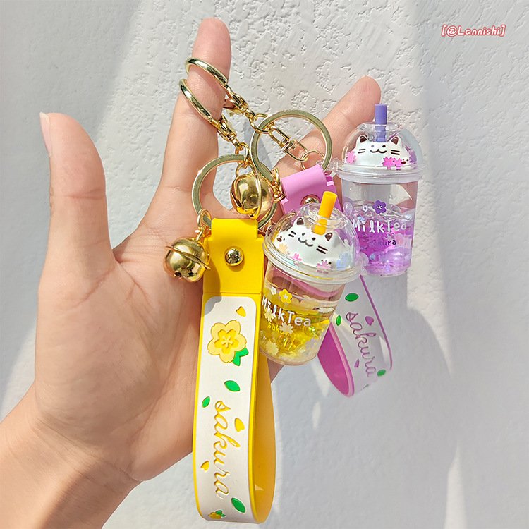 INS New Styles Liquid milk tea cherry Cute mini Boba Keychain for Bag Car Accessories