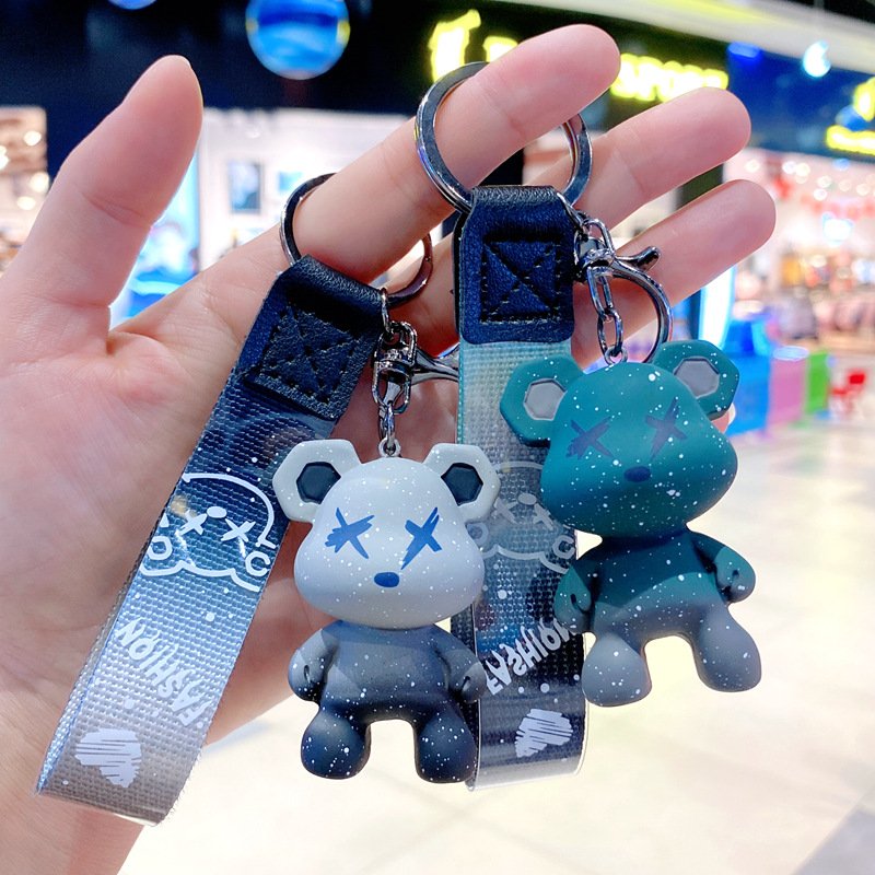 Italian dazzle colour chameleon bear keychain cartoon personality schoolbag bag charm car chain men and women doll small gifts