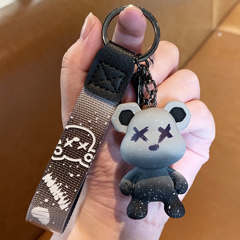 Italian dazzle colour chameleon bear keychain cartoon personality schoolbag bag charm car chain men and women doll small gifts