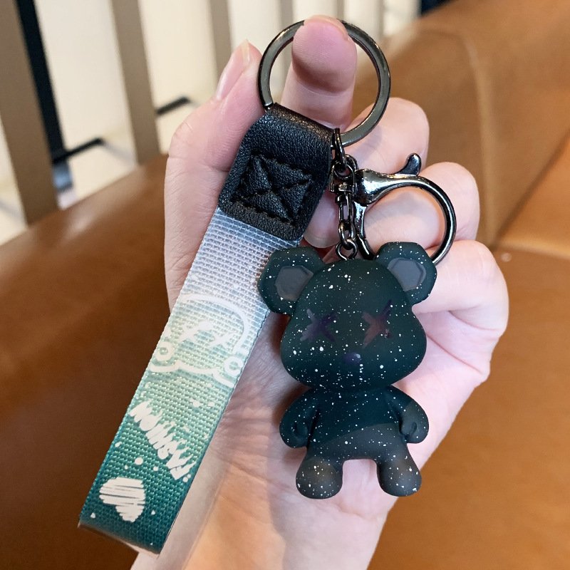 Italian dazzle colour chameleon bear keychain cartoon personality schoolbag bag charm car chain men and women doll small gifts