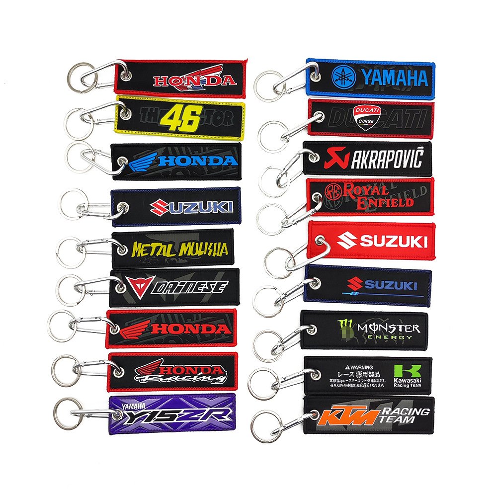 Motorcycle motorcycle culture personality double-sided embroidery carabiner key chain short cloth strip keychain