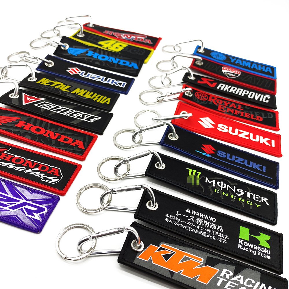 Motorcycle motorcycle culture personality double-sided embroidery carabiner key chain short cloth strip keychain