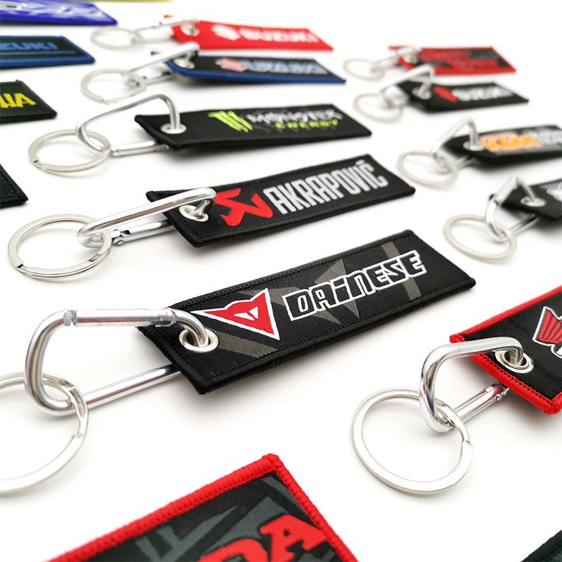 Motorcycle motorcycle culture personality double-sided embroidery carabiner key chain short cloth strip keychain