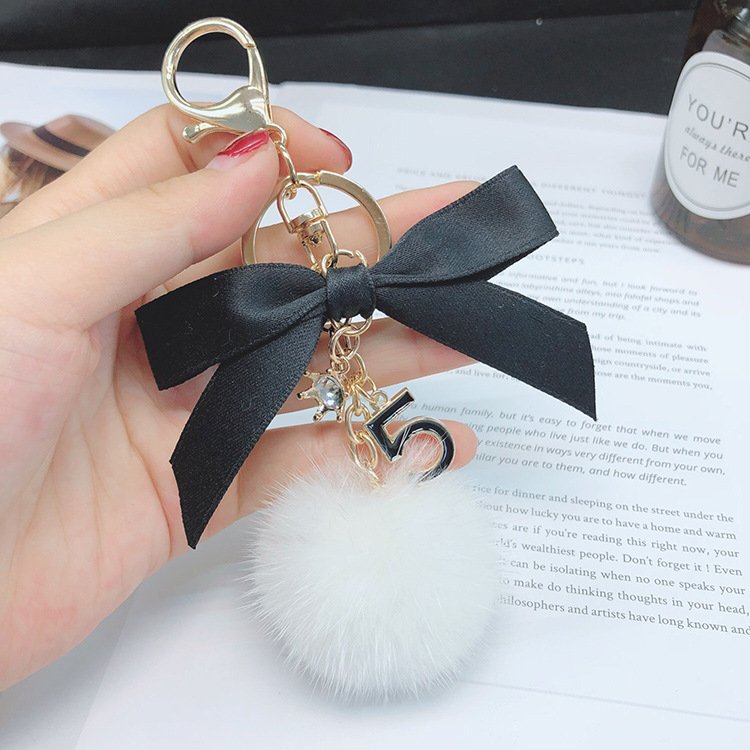 New Fashion Korean Mink Hair Ball Keyholder Bowknot Charming Handbag Pompom Key Chain for Lady (KC165C)