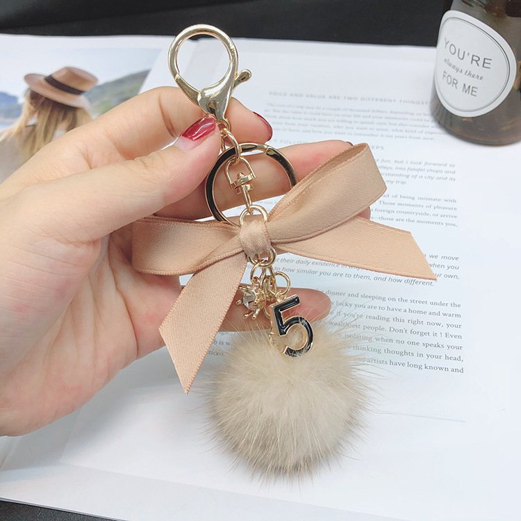 New Fashion Korean Mink Hair Ball Keyholder Bowknot Charming Handbag Pompom Key Chain for Lady (KC165C)
