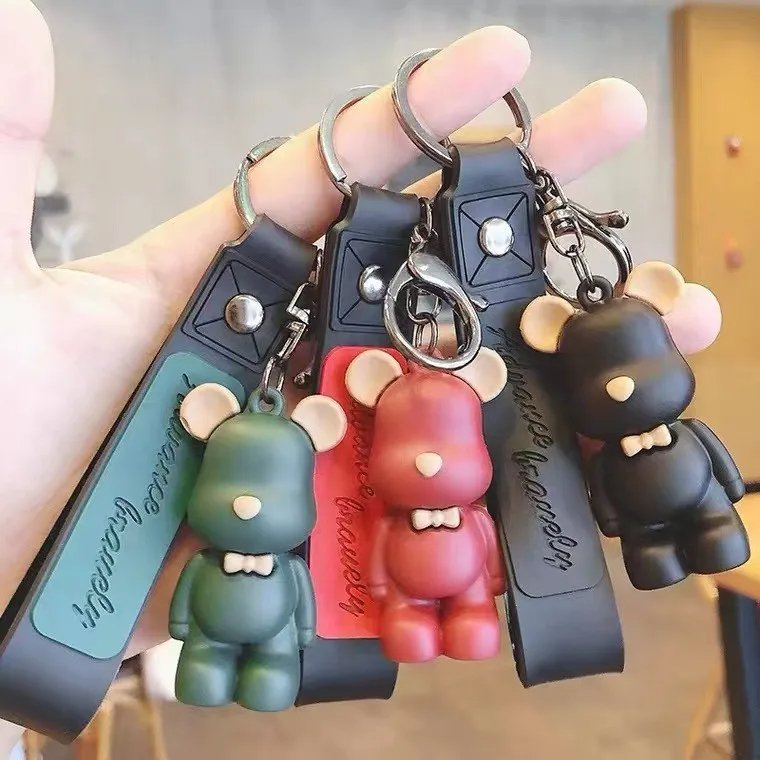 Creative Luxury Violent Bear Keychain Accessories Car Key chains Pendants bag Charms PVC Bow Tie Bear Keychain keyRing For Women