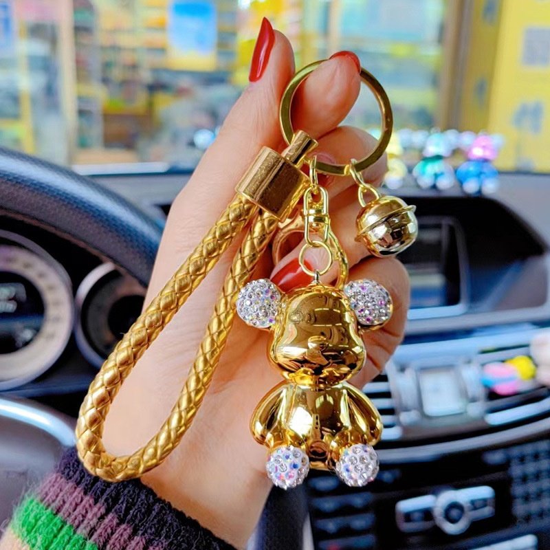3d Pvc Kawaii Cute Character Car Keyring Key Chain Cartoon Car Accessories Luxury Rhinestones Diamond Plating Bear Keychain