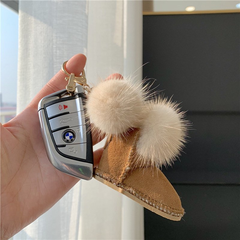 Mink Fur Ball Boots Key Ring Accessories Female Bag Pendant Keychain Accessories Keychaine Ring Plush Shoe Keychain