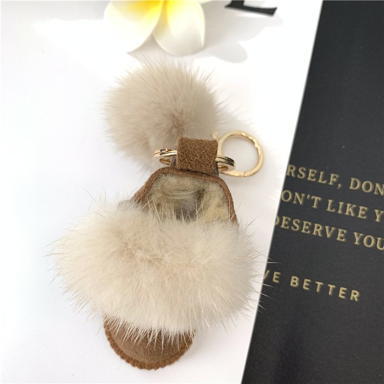 Mink Fur Ball Boots Key Ring Accessories Female Bag Pendant Keychain Accessories Keychaine Ring Plush Shoe Keychain