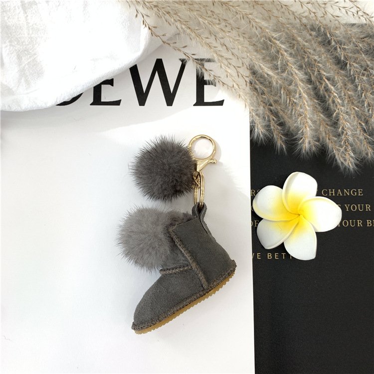 Mink Fur Ball Boots Key Ring Accessories Female Bag Pendant Keychain Accessories Keychaine Ring Plush Shoe Keychain