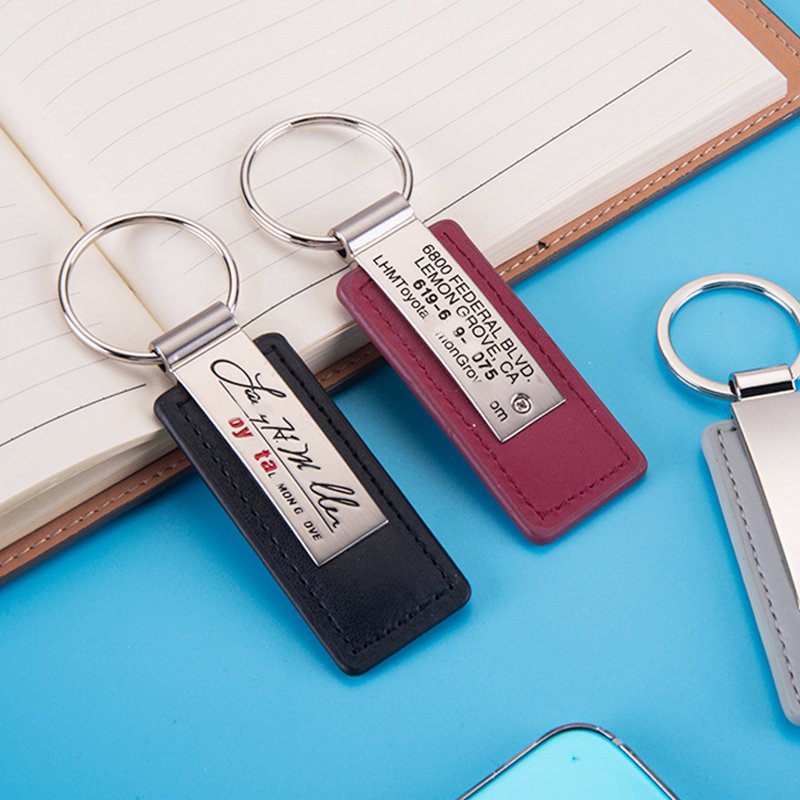 Key Ring Leather Keychain Blanks Genuine Leather Key Chains Leather Keyring Engraved Custom Metal Stainless Steel Custom Logo PU